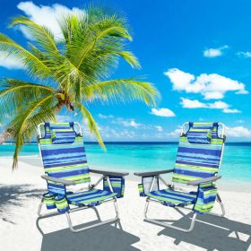 4-Pack 5-Position Outdoor Folding Backpack Beach Reclining Chair with Pillow - Blue