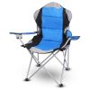 Foldable Camping Chair Heavy Duty Steel Lawn Chair Padded Seat Arm Back Beach Chair 330LBS Max Load with Cup Holder Carry Bag - Blue