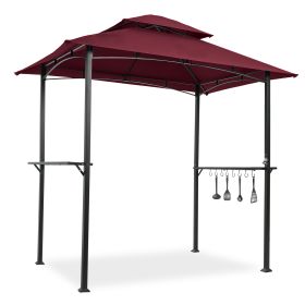 Outdoor Grill Gazebo 8 x 5 Ft;  Shelter Tent;  Double Tier Soft Top Canopy and Steel Frame with hook and Bar Counters - Burgundy