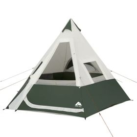 7-Person 1-Room Teepee Tent;  with Vented Rear Window;  Green - 7-Person  1-Room