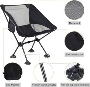 Portable Camping Chair Backpacking Chair With Anti-Slip Large Feet And Carry Bag For Outdoor Camp Hiking Capacity 220 Lbs - Black