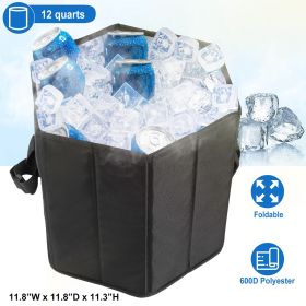 Collapsible Grocery Cooler Bag 3 Gallon Insulated Food Container Seat Combo for Camping Picnic Shopping - Black