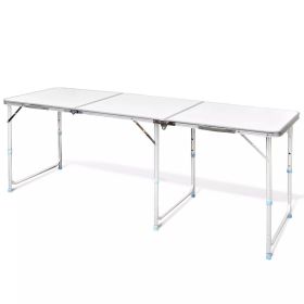 Foldable Camping Table Height Adjustable Aluminum 70.9"x23.6" - White