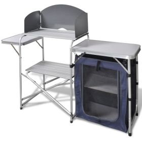 Foldable Camping Kitchen Unit with Windshield Aluminum - Silver