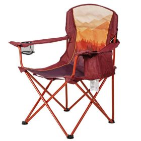 Oversized Camp Chair with Cooler, Ombre Mountains Design, Red and Orange - Ombre Mountain Design