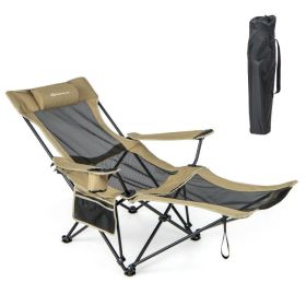 Camping Lounge Chair with Detachable Footrest Adjustable Backrest - Khaki