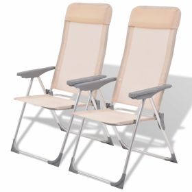 Camping Chairs 2 pcs Cream Aluminum 22"x23.6"x44.1" - Cream