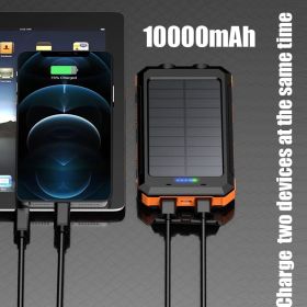 10000mAh Portable Fast Charging Power Bank 2USB Solar Charging with Flashlight For iPhone Xiaomi Android - Black