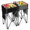 2 Pieces Folding Camping Tables with Large Capacity Storage Sink for Picnic - black and grey