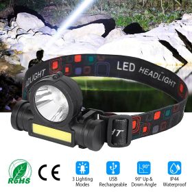 LED Headlight Super Bright Head Torch USB Rechargeable Headlamp  - Black