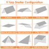 Waterproof Camping Tarp Kit Tent Canopy Rain Fly Awning Shelter for Outdoor Picnic Hammock Hiking Backpacking Travelling UV Protection - 3x3m