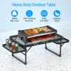 Foldable Camping Table Collapsible Picnic Aluminum Alloy Grill Stand 88LBS Max Load BBQ Table with 2 Side Trays - Black