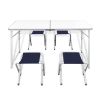 Foldable Camping Table Set with 4 Stools Height Adjustable 47.2"x23.6" - White