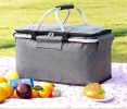 Outdoor Folding Picnic Bag Fruit Basket Thermal Storage Basket - green white